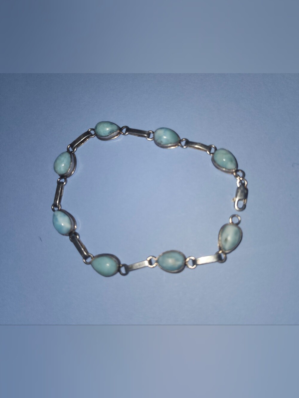 Vintage 925 Sterling Silver Blue Larimar Teardrop Link Bracelet Dominican